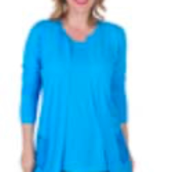 CARDIGAN, JERSEY KNIT, SEQUIN POCKETS, TURQUOISE, SZ 3X, LONG SLEEVES, JOAN RIVE - Picture 1 of 1